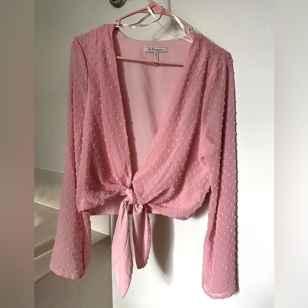 Revolve Pretty Pink Tie Blouse